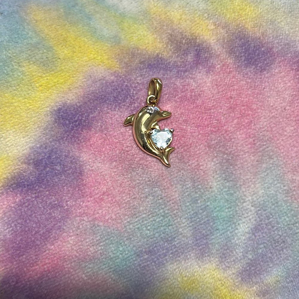 .925 Sterling Silver Gold Plated Cubic Zirconia Dolphin Pendant